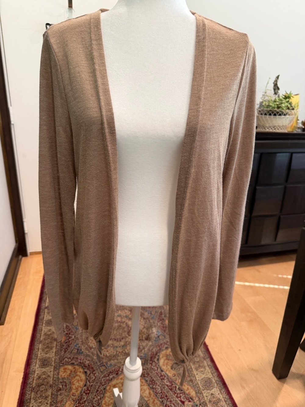 SHEIN Brown Open-Front Tie-Hem Cardigan